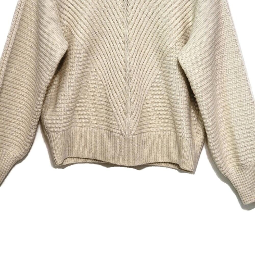 Christian Siriano Wool Blend Ribbed Crew Neck Cream Ivory Knit Sweater Size M - Picture 5 of 13